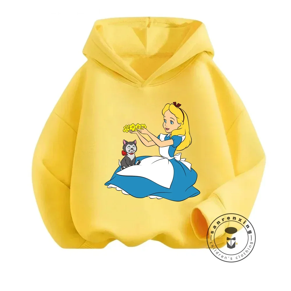 Pleasing Fall/Winter Clothing for Boy Girl Alice in Wonderland Themed Sweatshirts Lovely Cartoon Designs Charming Outfit Choice