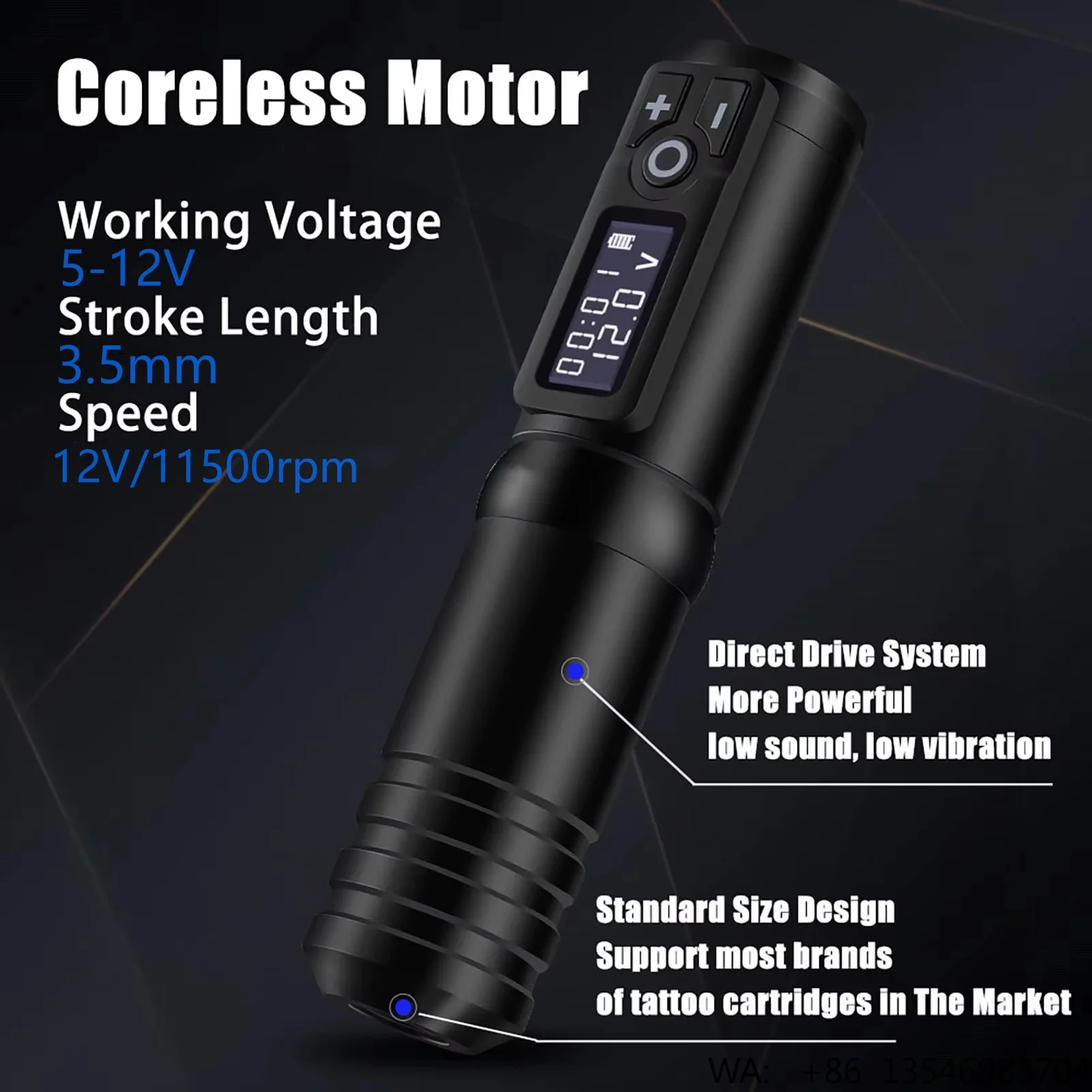 Ambition Flash 2400mAh Digital Battery Electric Tattoo Gun Pen Type Professional Wireless Tattoo Machine for Artists Body Art