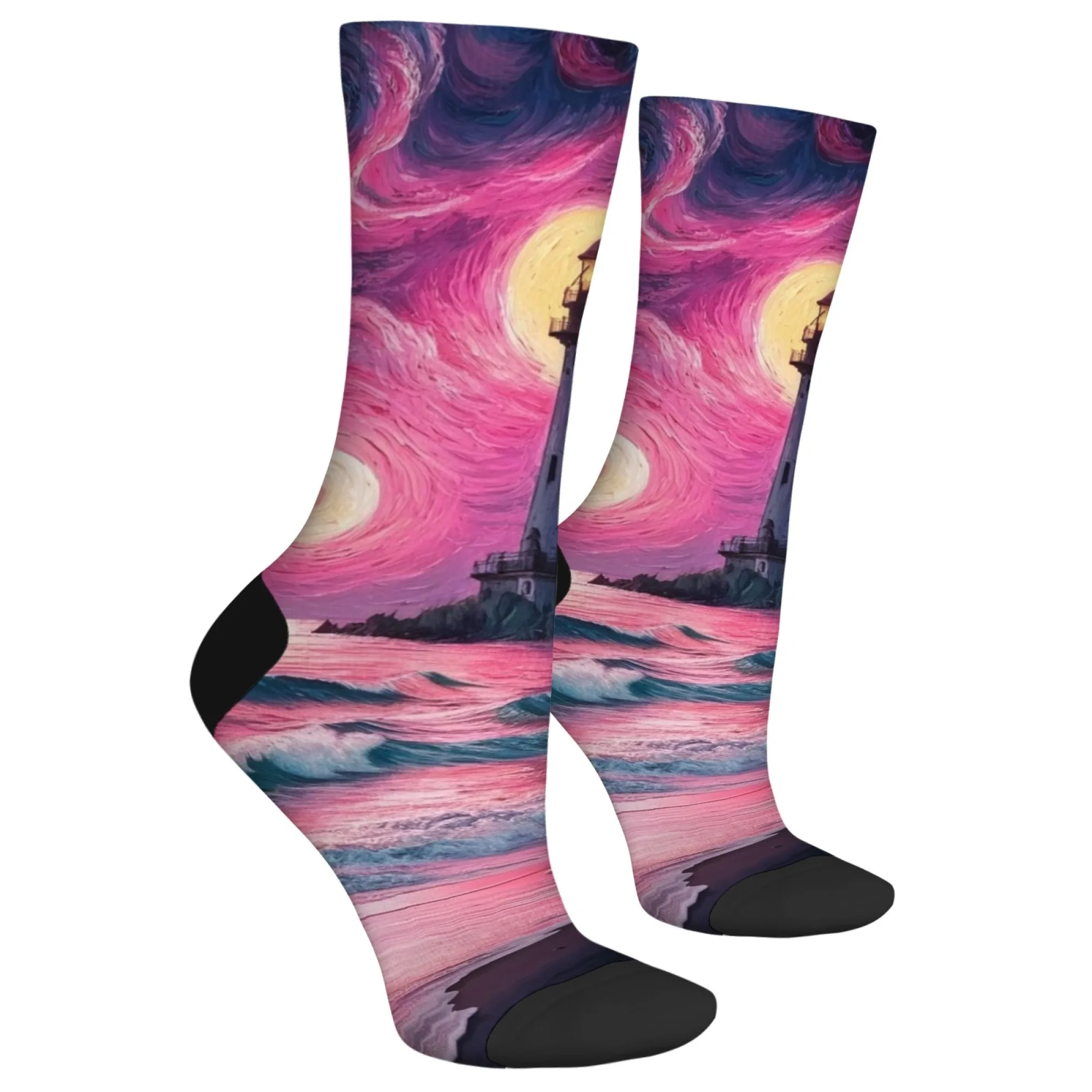 Calzini da uomo stile Van Gogh Art Lighthouse Calzini sportivi casual alla moda retrò Comodi calzini divertenti novità antiscivolo e traspiranti