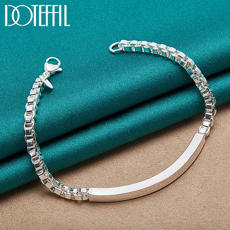 DOTEFFIL 2pcs 925 Sterling Silver 4mm Box Chain Bracelet Set For Woman Man Wedding Engagement Party Fashion Charm Jewelry