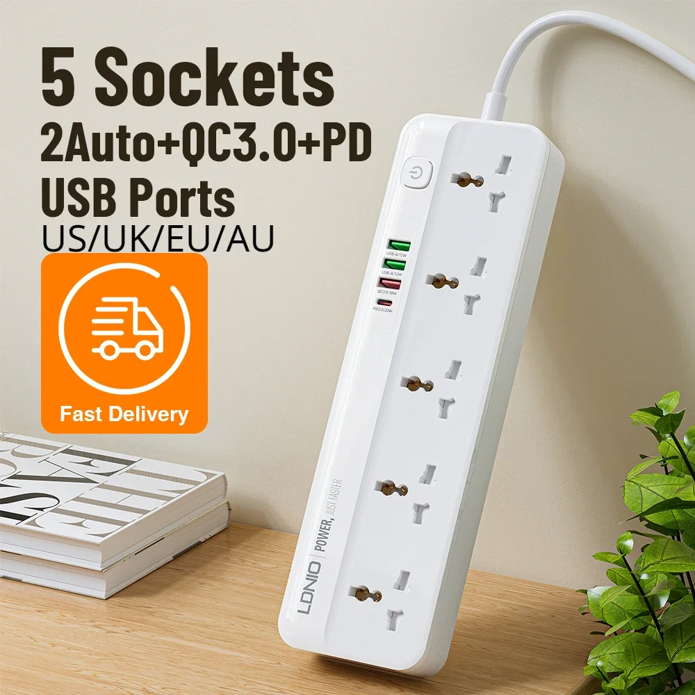 Universal Extension Power Socket Electric Power Strips with 4 USB Home Office Charging Station 2m 6ft Power Cord Multi Socket