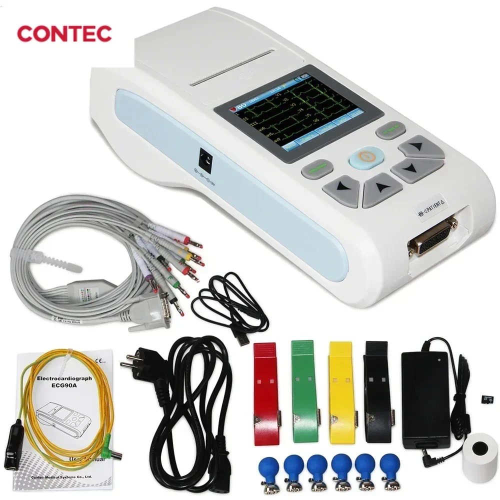 CONTEC Electrocardiógrafo de máquina ECG/EKG de 12 canales, software para PC, pantalla táctil ECG90A