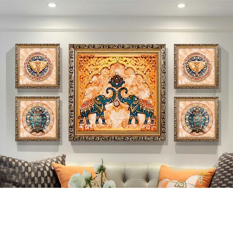 

sofa background painting simple European atmosphere combination hanging painting restaurant light luxury elephant