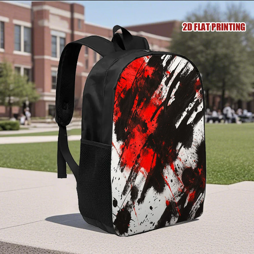 

A bold red and black swirl pattern backpack, trendy, suitable for school, travel and daily commuting, specially designed
