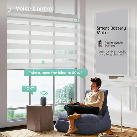 Custom Size Window Blinds Smart Zebra Roller Blinds Light Filtering Zebra Blinds Battery Powered Electric Blinds for Windows