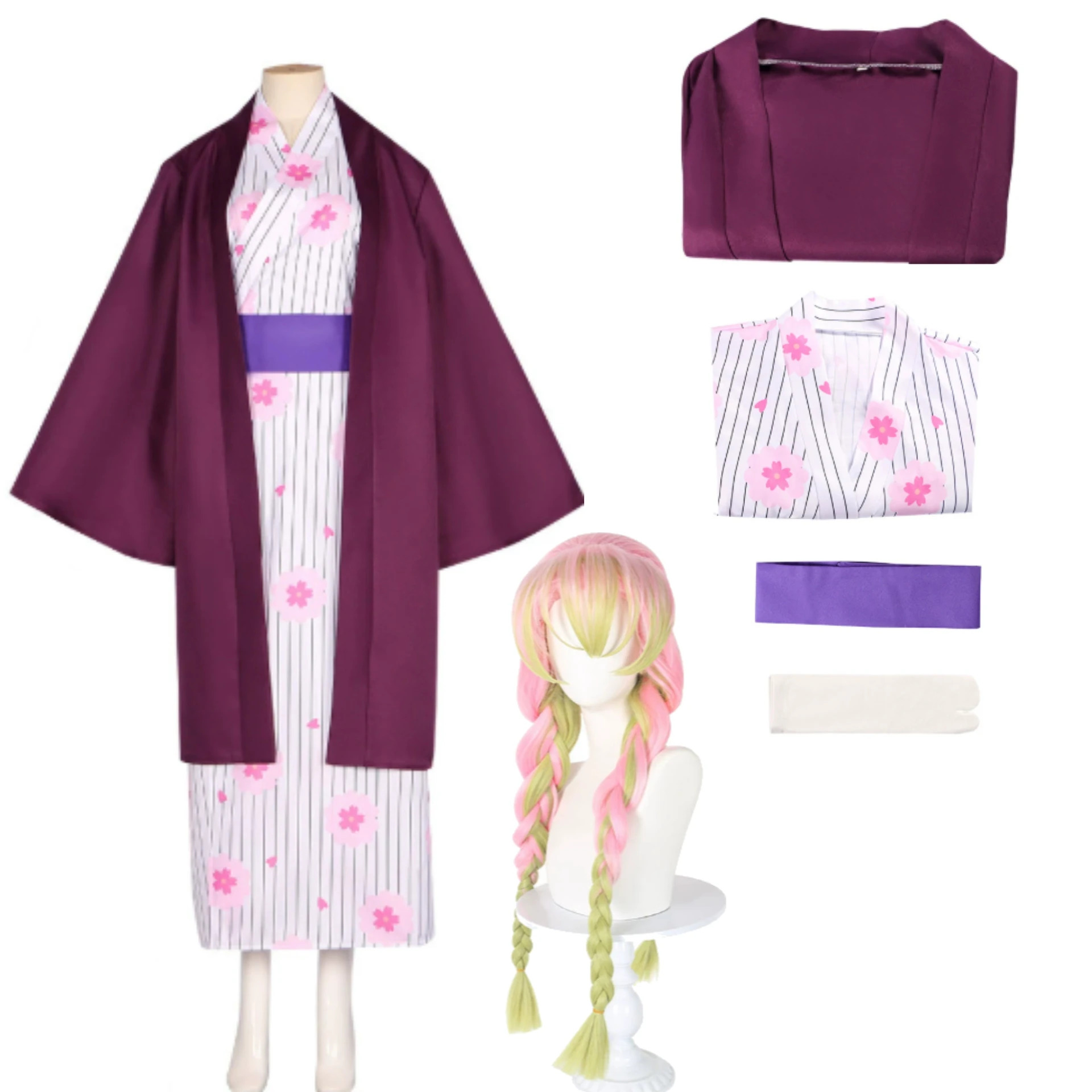 

Anime Season 3 Cosplay Kanroji Mitsuri Cosplay Costume Wig Kimono Outfits Suit Women Halloween New Year Party Clothes Full Set