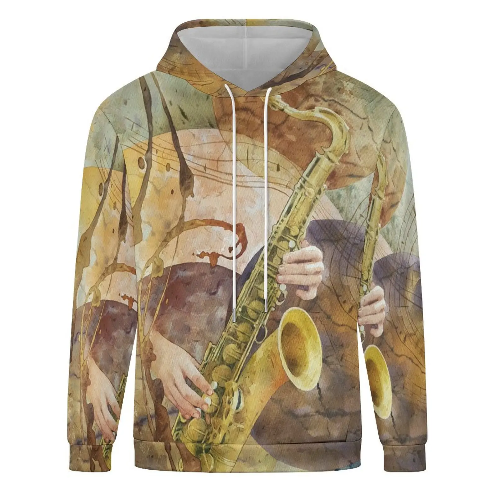 Men's Sax 3D Print Music Instruments Hoodie Fashion Long Sleeves Saxophone Graphic Pullovers Tops Casual Sweatshirts Long Sleeve