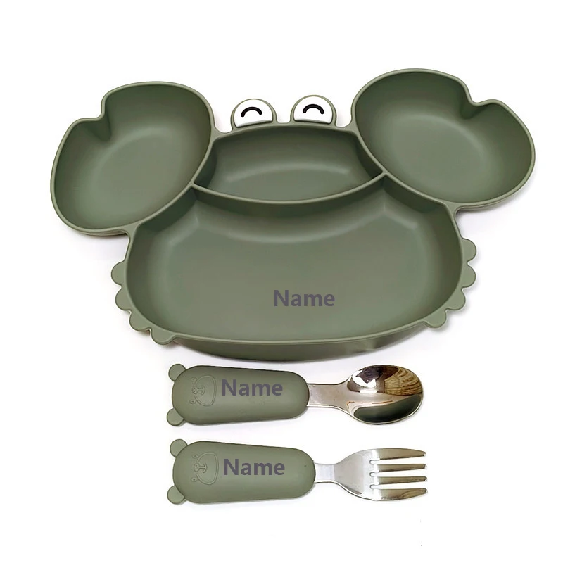 Personalized Kids' Meal Bowl with Crab Suction Cup Fade-Resistant Name Printing Silicone Tableware Gift for Boys And Girls