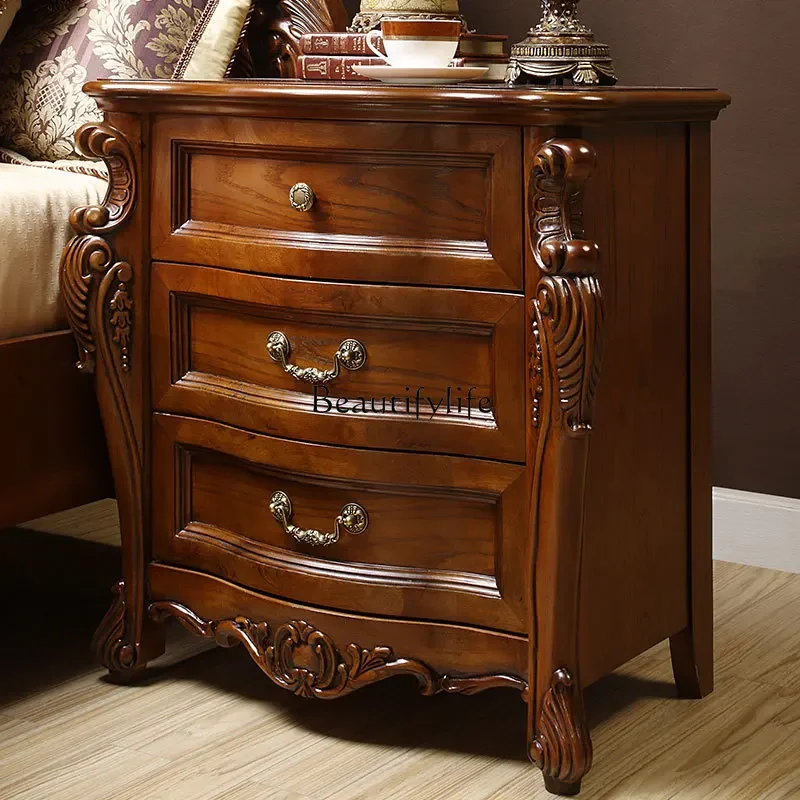 

3American-style Solid Wood Bedside Cabinet Bedroom Three-drawer Storage Cabinet Vintage
