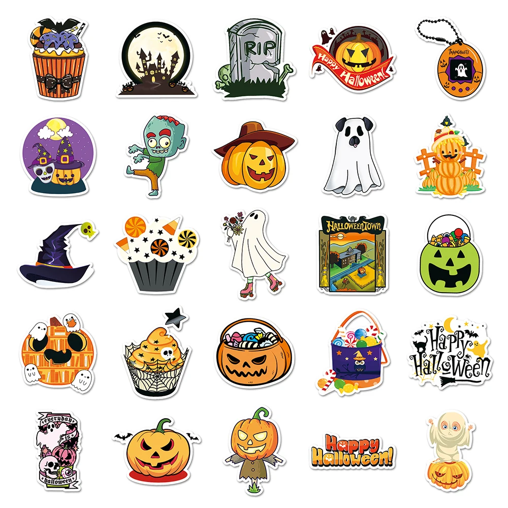 10/30/50/100PCS Funny Halloween Cartoon Stickers Decoration Cute Decals DIY Skateboard Fridge Phone Laptop Kids Graffiti Toys