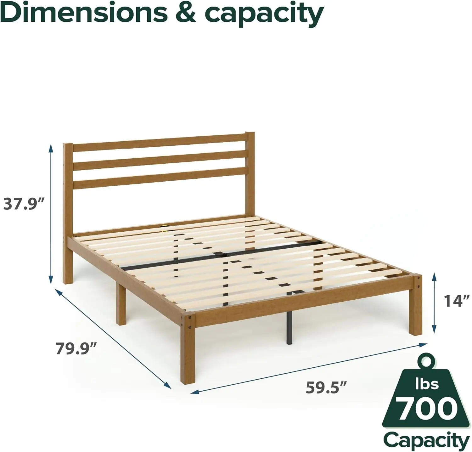 Bambu Plataforma Cama Frame com Cabeceira, Sem Box Spring, Madeira Slats, Queen Size