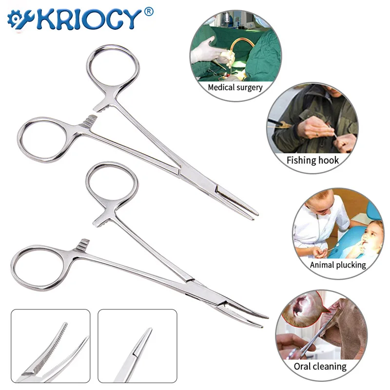 Stainless Steel Curved Tip and Straight Tip Forceps Locking Clamps Hemostatic Forceps Arterial Forceps Clamp Fish Hook Pliers