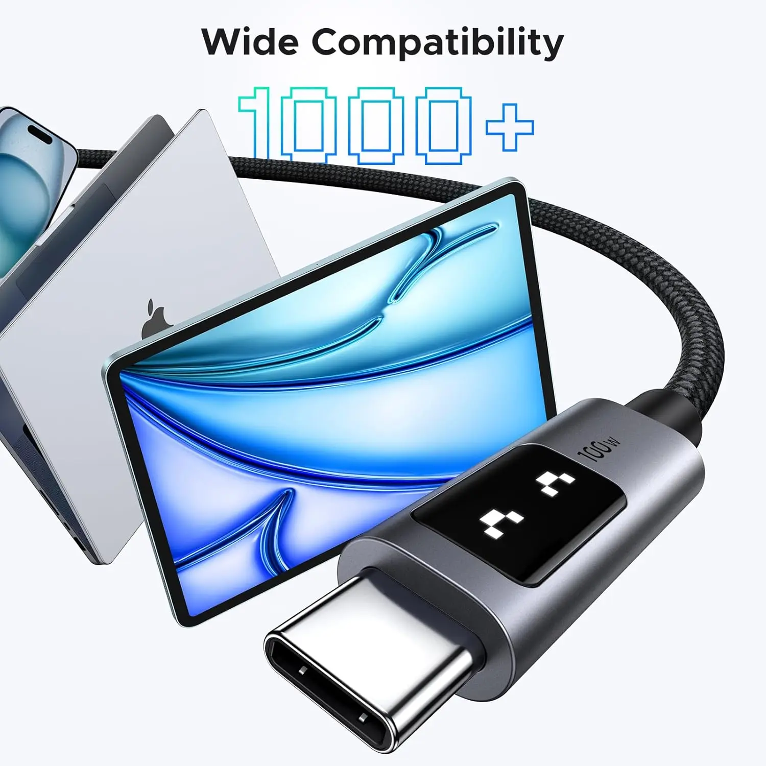 유그린 USB C to USB C 케이블 100W 고속 충전 케이블 타입 C 충전 코드 LED 디스플레이 포함 아이폰 16용