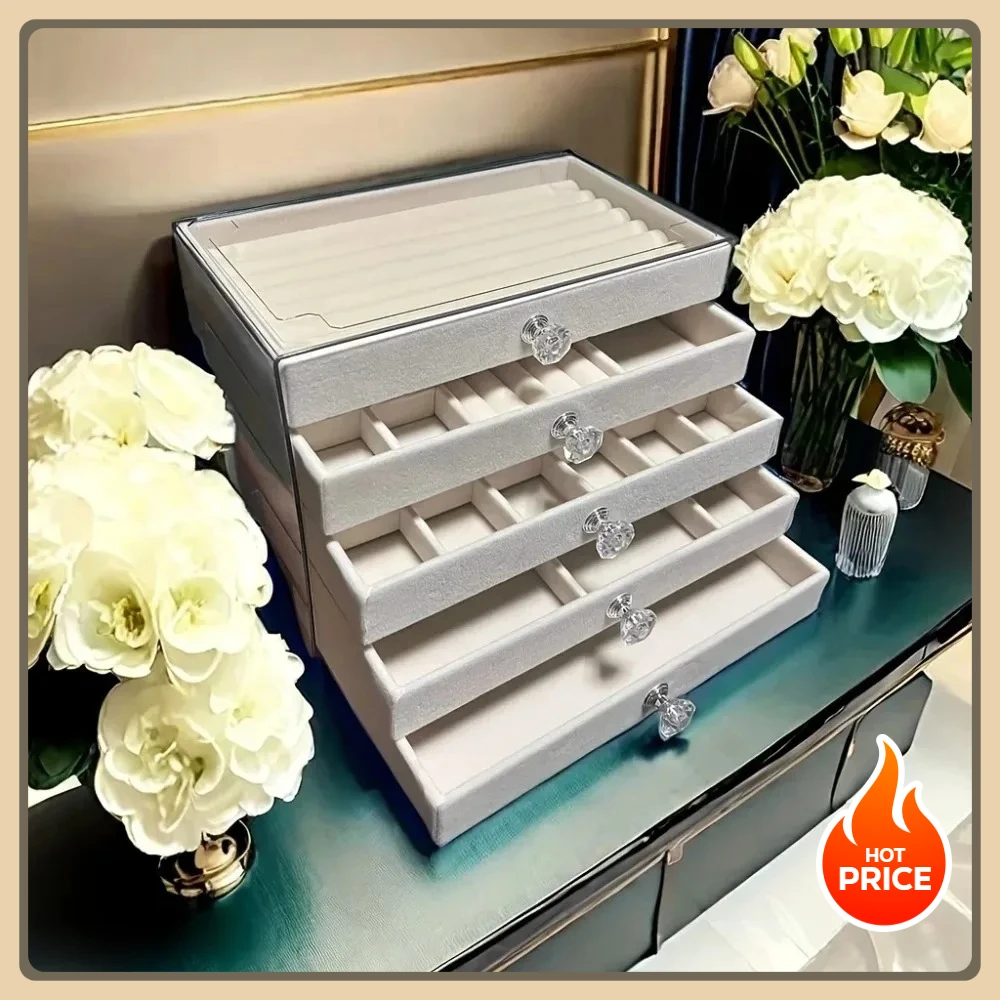 

New jewelry display box Velvet jewelry box 5-layer velvet jewelry storage drawer Earring and bracelet organizer