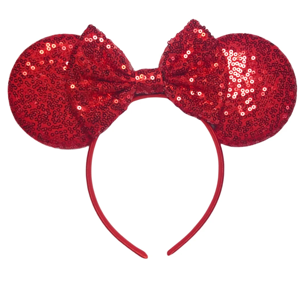 Ziming  New Designed Mouse Ears Headband For Girls Red Sequin Bow Hairband Festival Party Cosplay DIY Hair Accessories