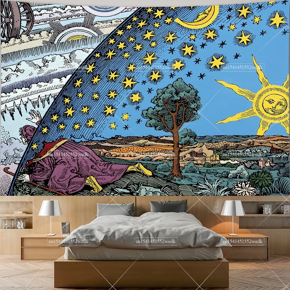Celestial Voyage The Flammarion Engraving Tapestry Medieval Room Decor Aesthetics Landscape Art Posters Background Cloths