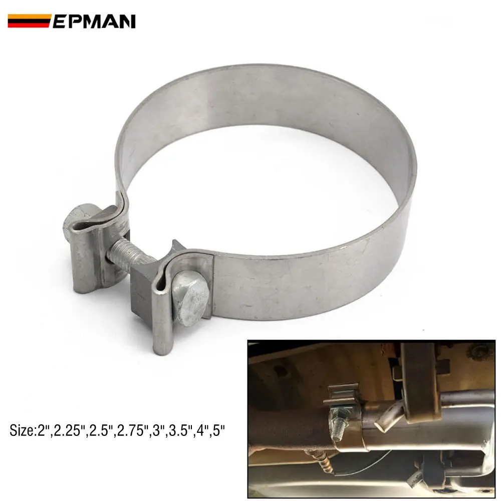 EPMAN Car Accessories SS Universal Exhaust Pipe Connection Hoop Strong Steel Pipe Clamp 2" 2.25" 2.5" 2.75" 3" 3.5" 4" 5" TKPPKG