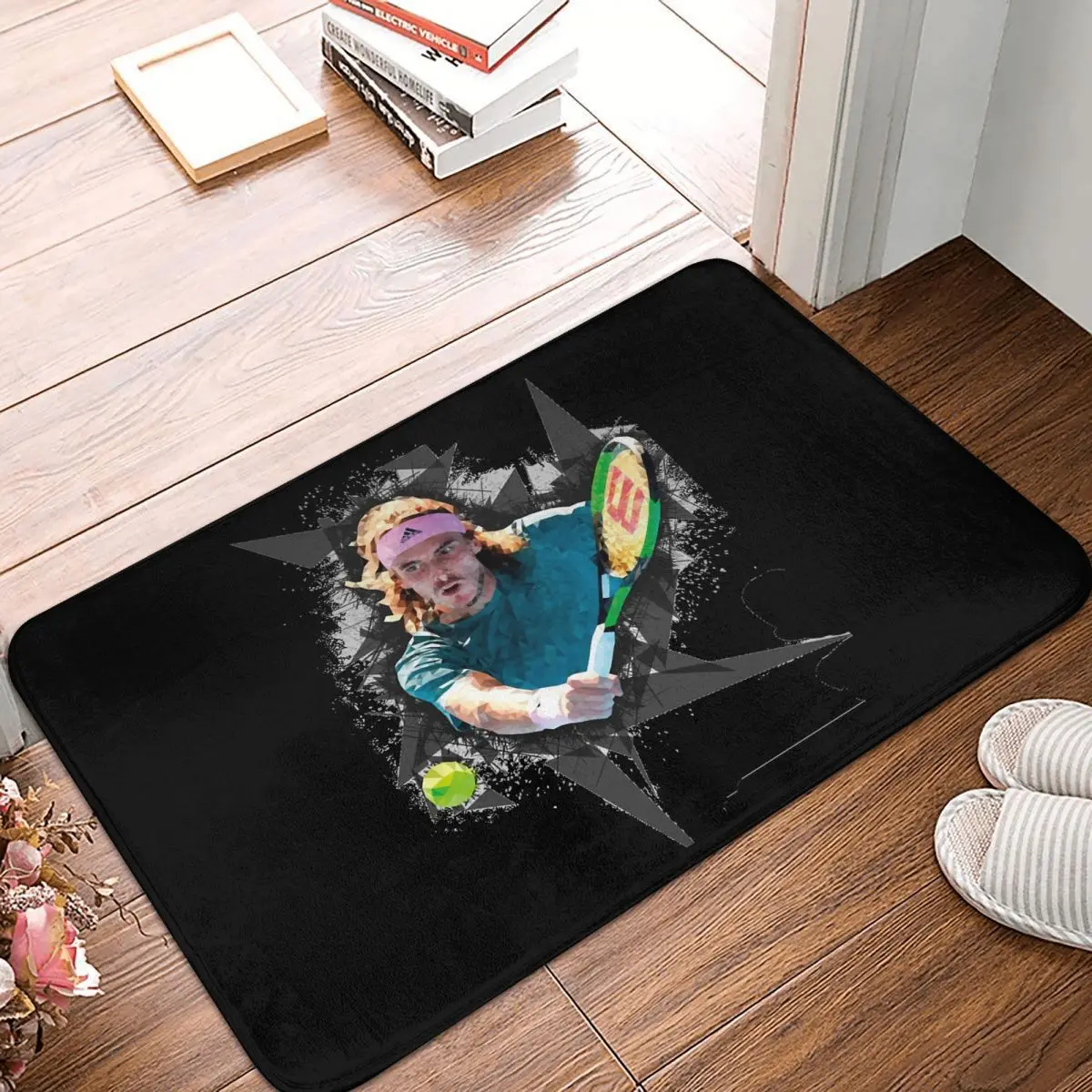 Tennis Player Non-slip Doormat Stefanos Tsitsipas Sportsman Bath Bedroom Mat Welcome Carpet Flannel Pattern Decor