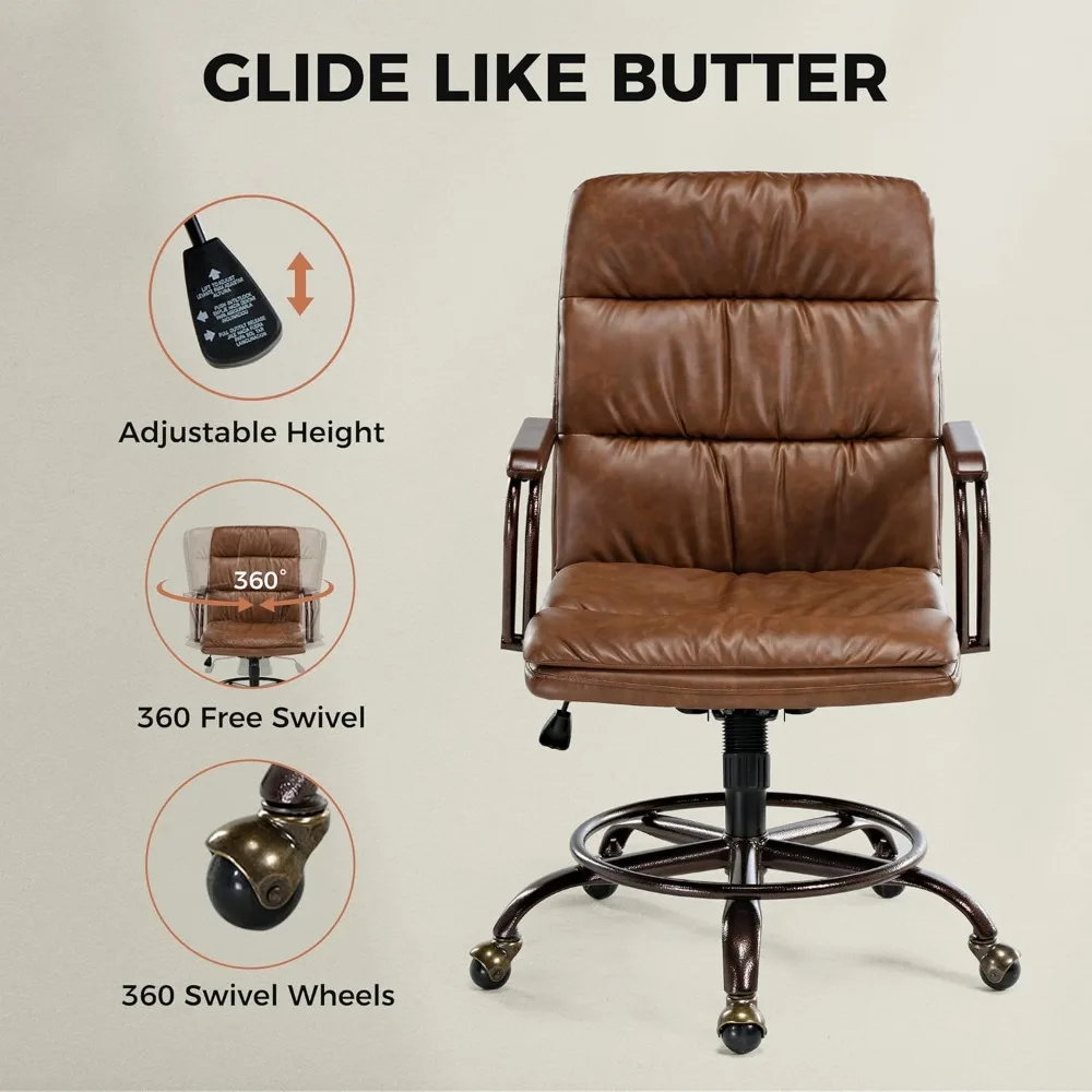 كرسي مكتب منزلي كرسي مكتب مريح، كرسي مكتب مريح كرسي تنفيذي جلدي منتصف القرن عتيق 360 °   دوار
