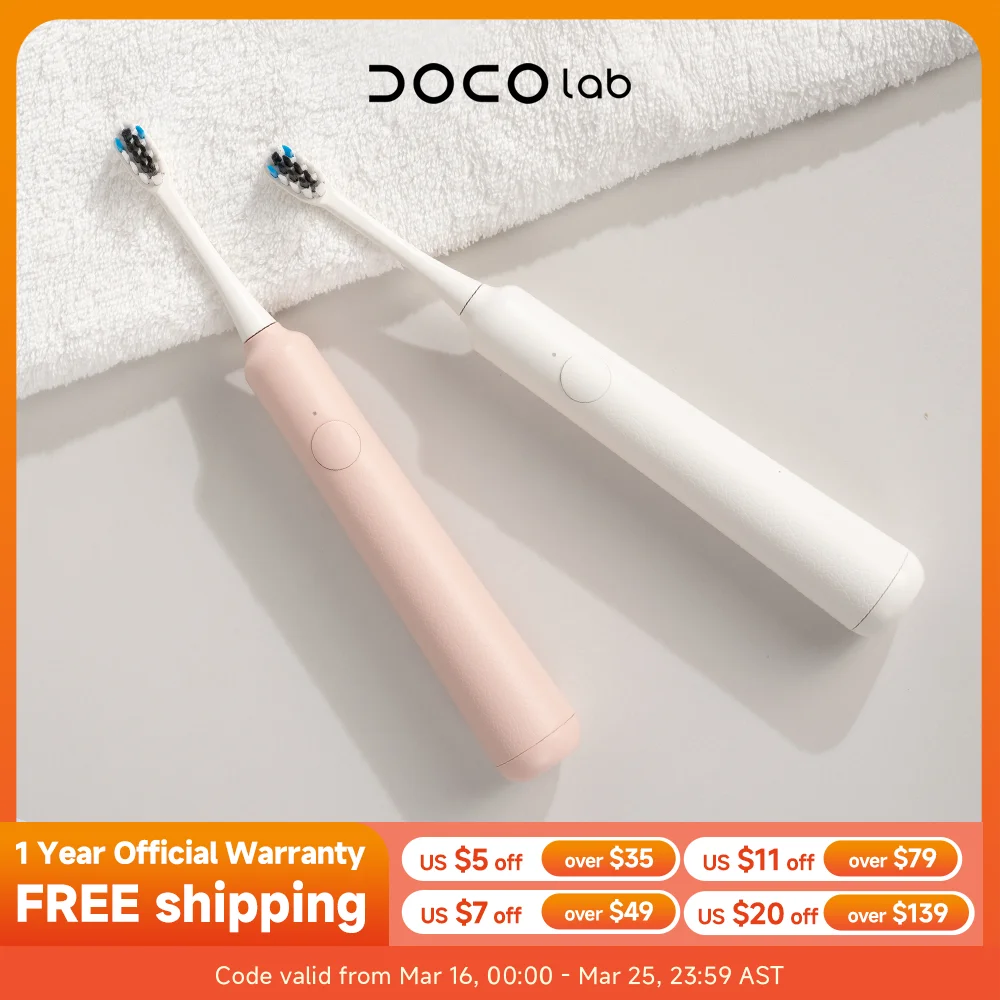 DOCOLAB Electric Toothbrush sonic vibration brush 3-gear Mode USB Charging IPX7 Waterproof Personal care appliances