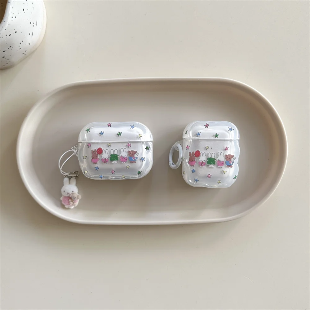

Kawaii Bear Rabbit Clear Headphone Case Cover for Apple Airpods Pro3 Pro2 with Charm Suitable Earphone Case Airpods 2 3 4 Cases