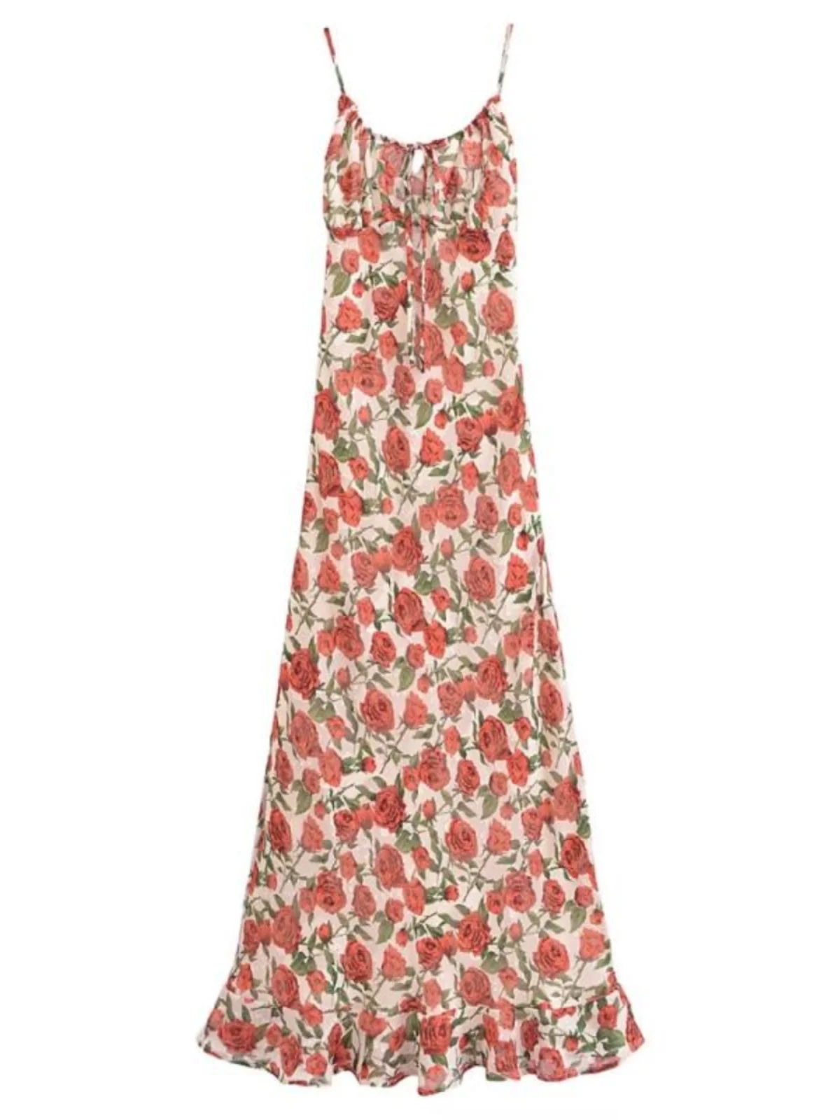 Bali Island Romantic Rose Floral Print Long Dress Sexy Backless Strapless Dress Trendy Women's Clothing Summer V-neck Street ...