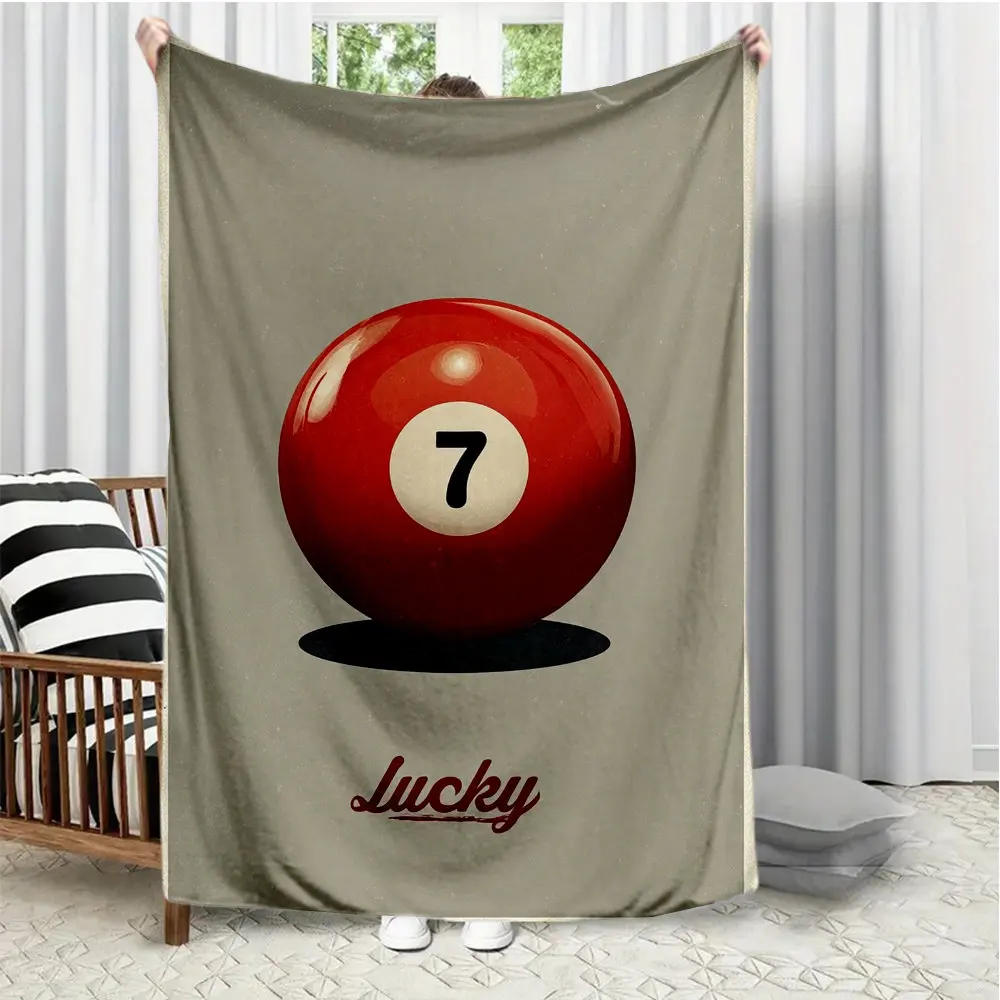 Lucky Number 7 Pool Game Flannel printed blanket suitable for all seasons suitable for living room office sofa and travel