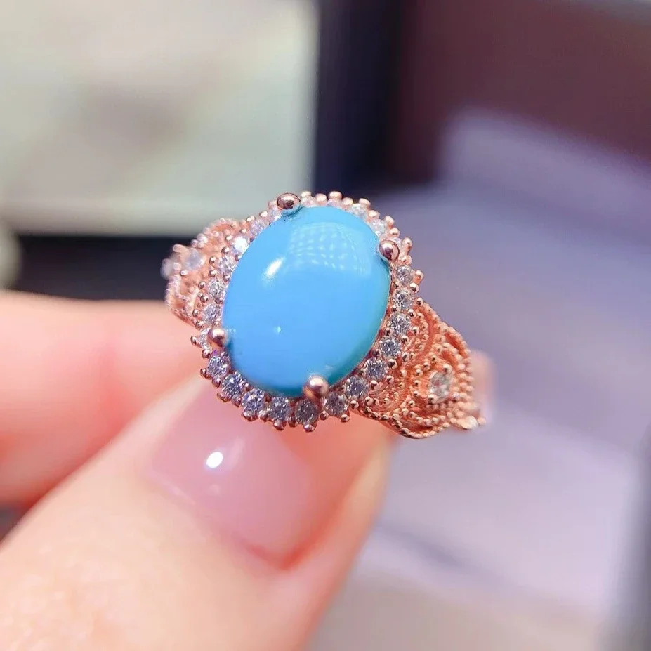 

Fine Silver Turquoise Ring for Party 8mm*10mm 3ct Treated Turquoise Jewelry 18K Gold Plated Gemstone Ring