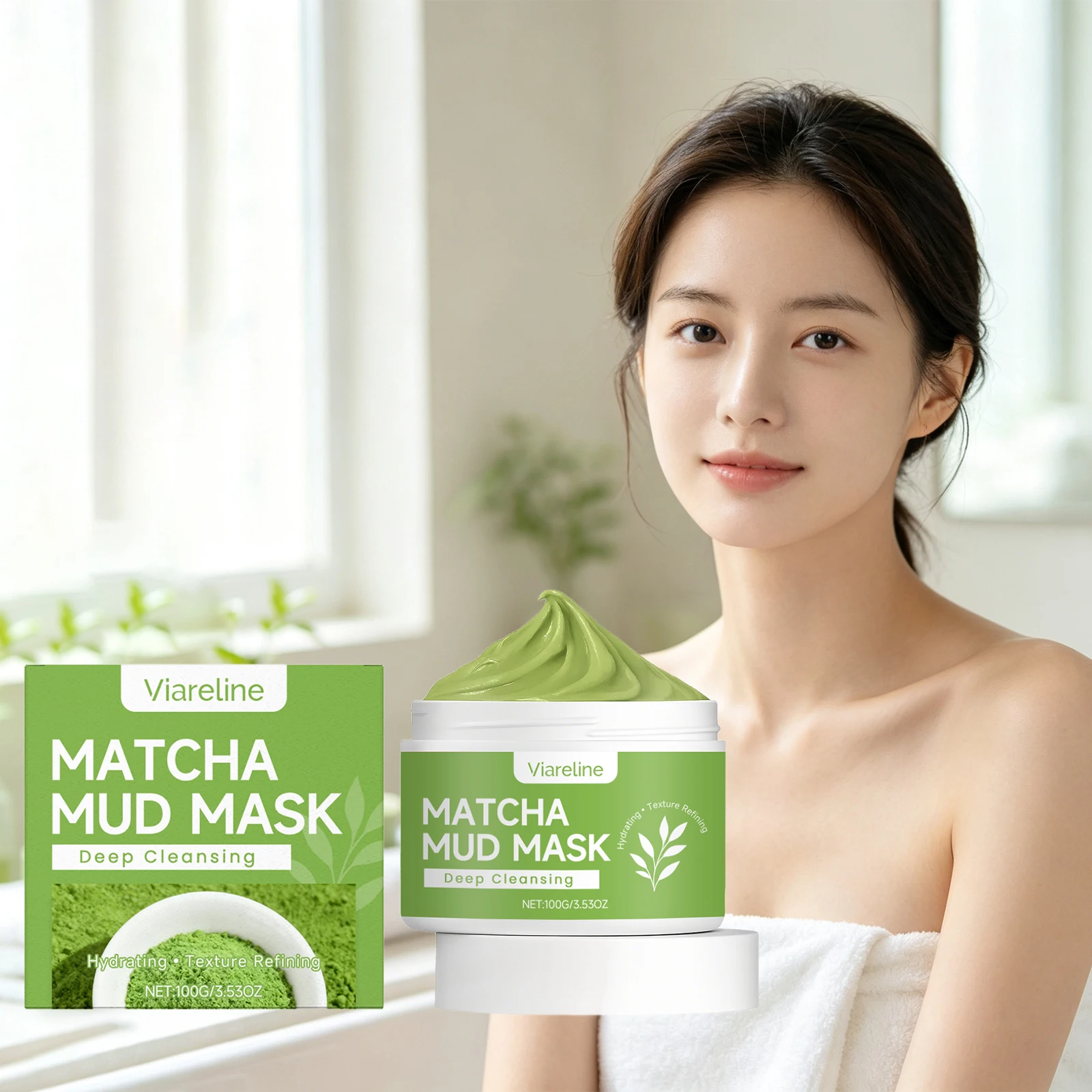 Matcha Mud Mask Deep Cleansing Shrink Pores Oil Control Blackhead Remover Brightening Hydrating Sooth Skin Refreshing Face Mask