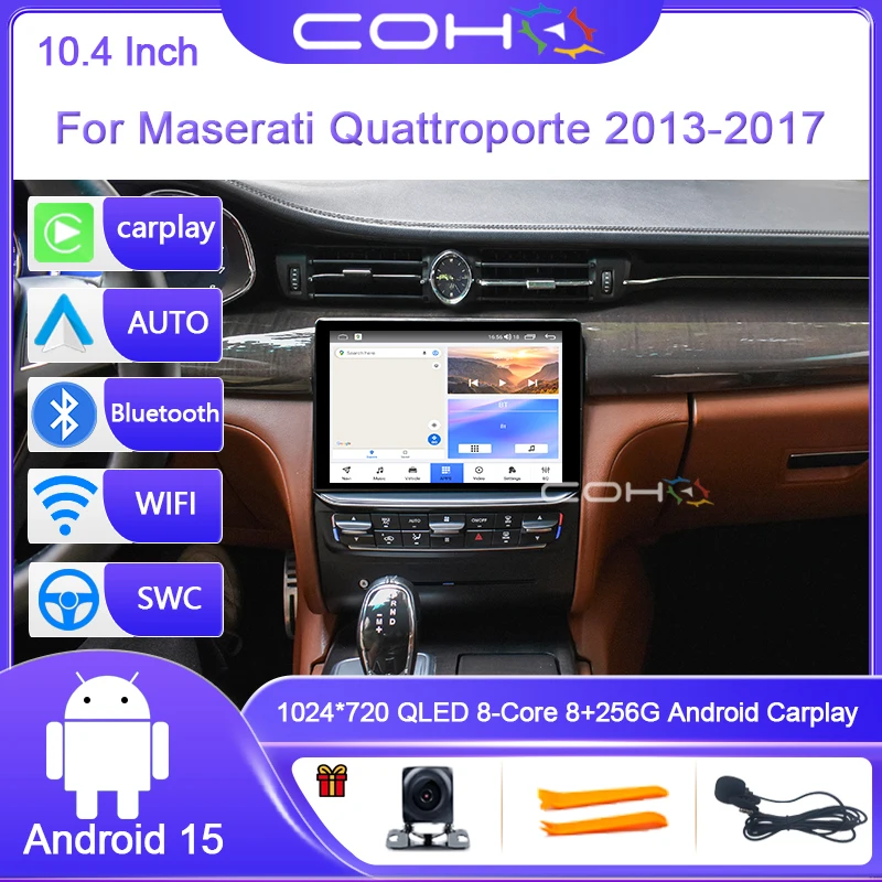 

10.4 Inch For Maserati Quattroporte 2013-2017 Car Multimedia Player Gps Radio Android 15 Octa Core Carplay 4G+WIFI Carplay Auto