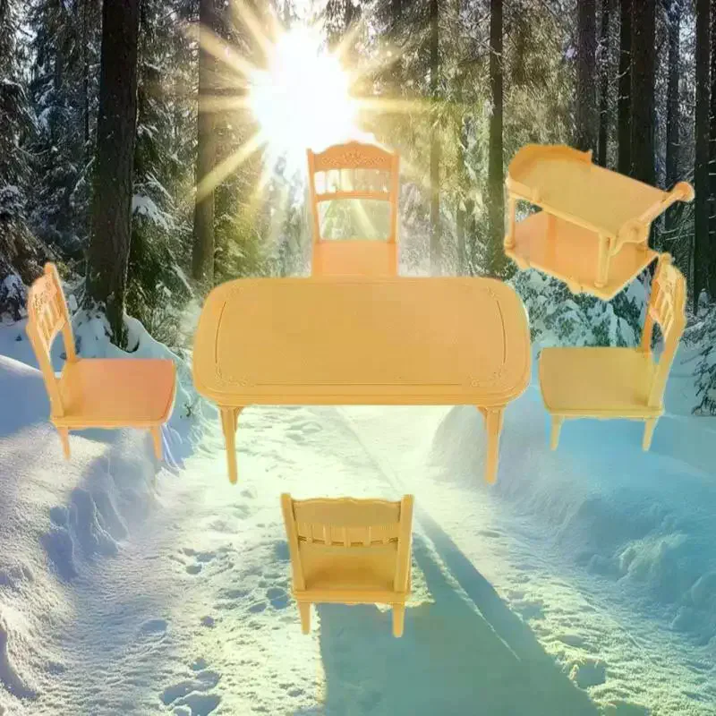 Carro de comida de plástico para casa de muñecas en miniatura 1:12, mesa y silla, modelo de muebles para el hogar, juguete de decoración para casa de muñecas