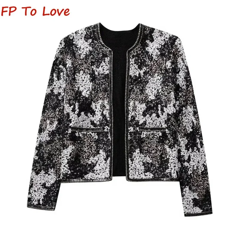 

Vintage Style Loose Commuter Long Sleeve Jacket PB&ZA Woman Beaded Embellished Cardigan Jacket 0431102