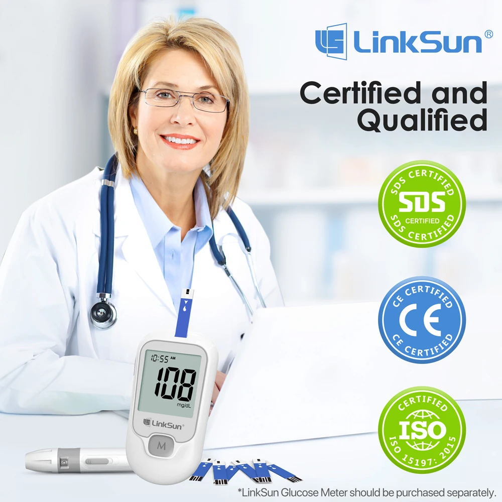 (50/100/200/300/500 pcs for G-425-2 and G-425-3) Linksun Blood Glucose Meter Sugar Test Strips and Lancets for Diabetes Test