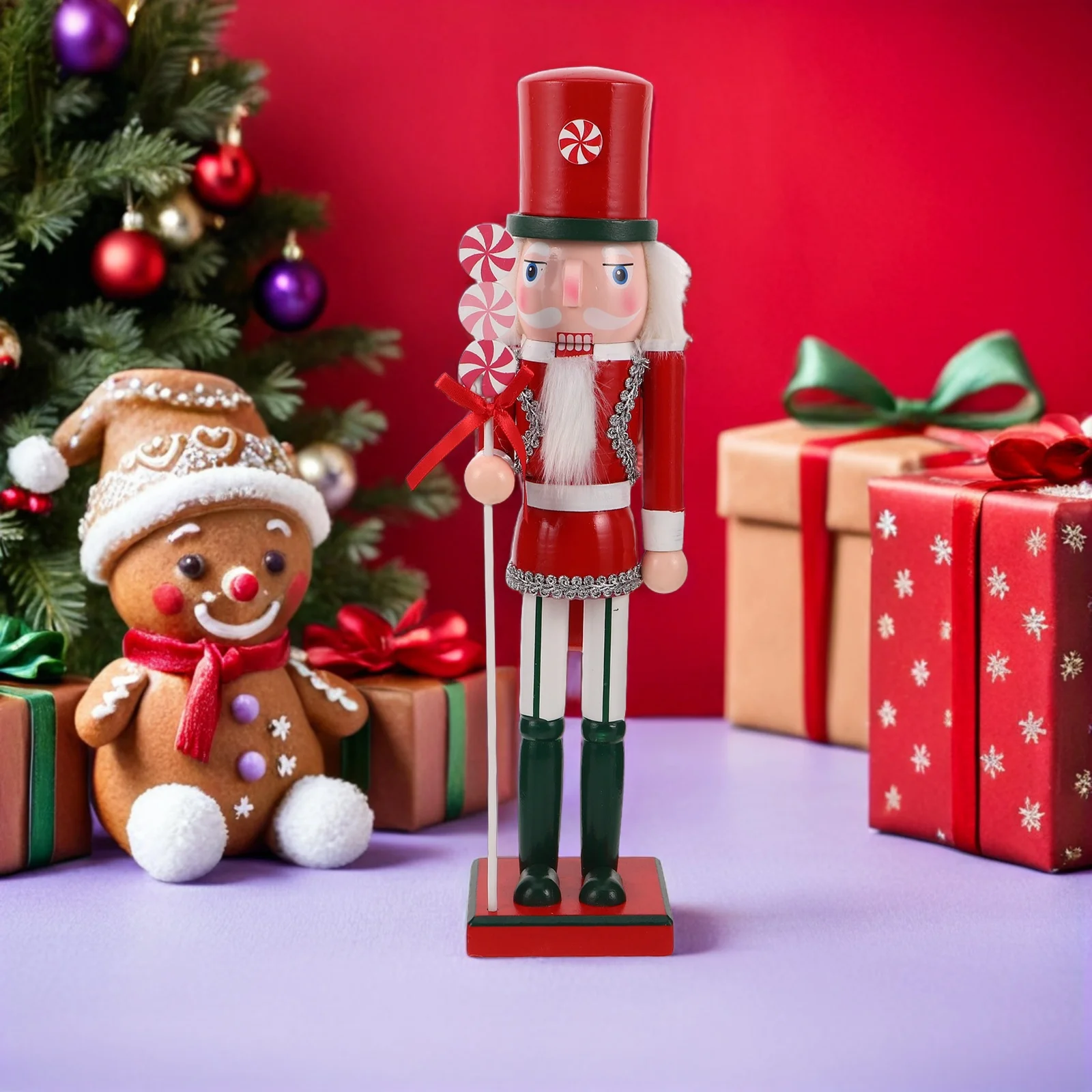 

15 Inch Red Wooden Nutcracker Decoration - Handmade 38Cm Christmas Soldier Statue for Holiday Display and Festive Home Decor