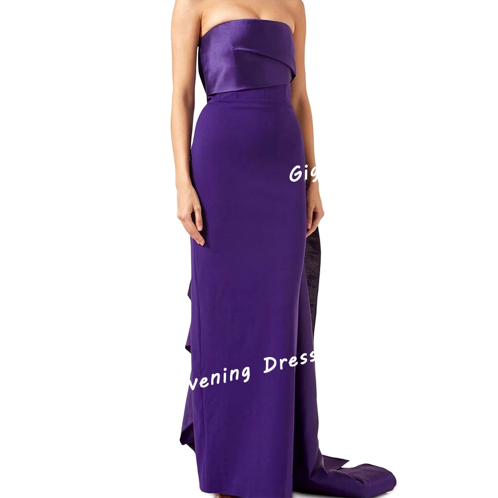 Giggle Crepe Strapless Simple Elegance Prom Gown Saudi Arab Pleating Slit Floor-Length Evening Party Dresses for Women 2024