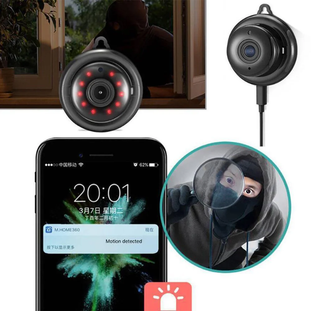 كاميرا IP واي فاي صغيرة HD 1080P كاميرا داخلية لاسلكية للرؤية الليلية اتجاهين الصوت كشف الحركة مراقبة الطفل V380 #1