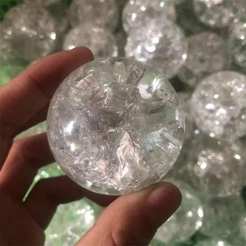 

Crack White Crystal Sphere Quartz Gemstones Healing Reiki Gems Home Decoration