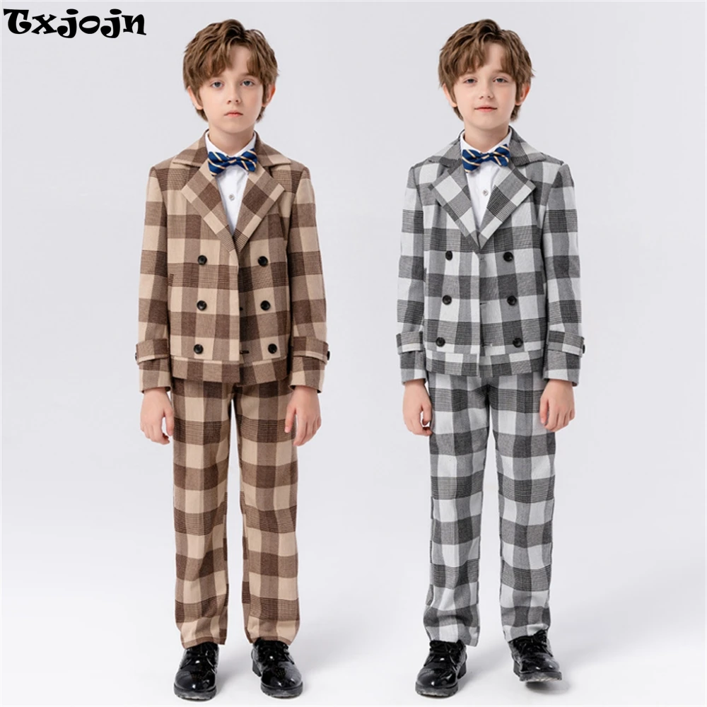 

2025 Popular Casual Boys Plaid Suits For Performance Activities Spring Autumn Child Suit Set 3 Pieces New Year Christmas Party