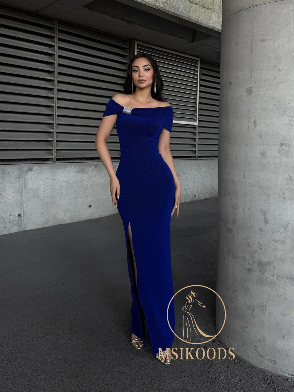 Eleganckie sukienki na studniówkę Msikoods z odkrytymi ramionami, szyte na miarę, aksamitne, z wysokim rozcięciem, obcisłe, seksowne, długie sukienki na przyjęcie dla kobiet, sukienki dla druhen.