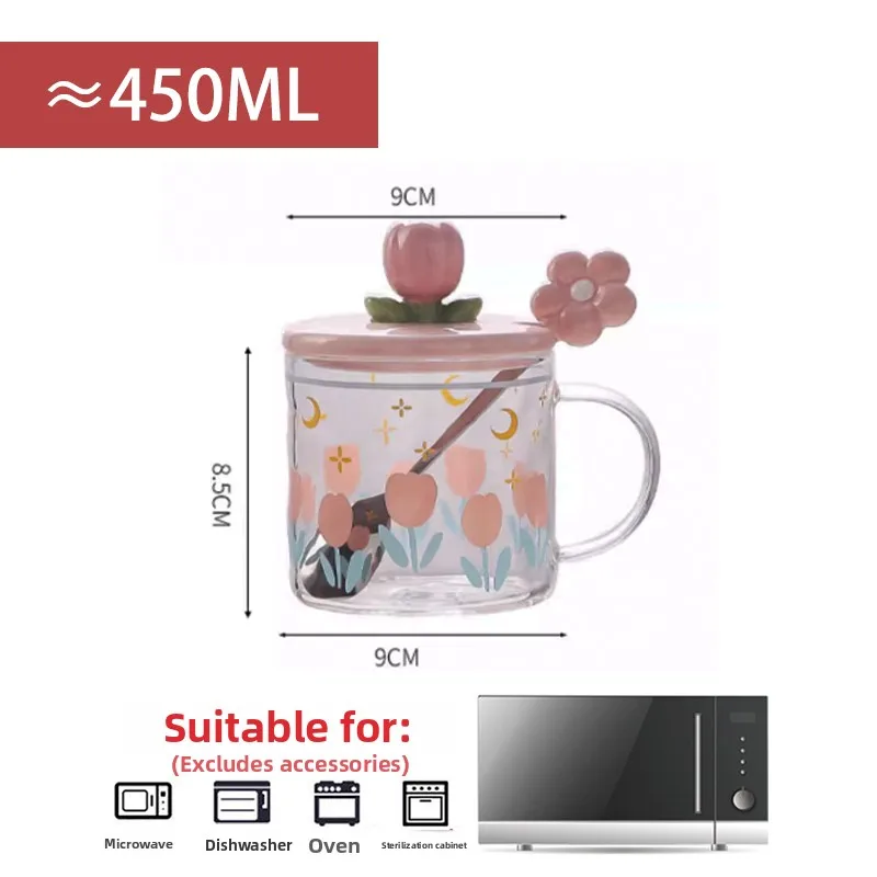 كوب زجاجي من Ins Sle مع غطاء وملعقة للنساء كوب الإفطار ذو قيمة جمالية عالية مقاومة للحرارة قرد مستدير مصنوع في الصين #4