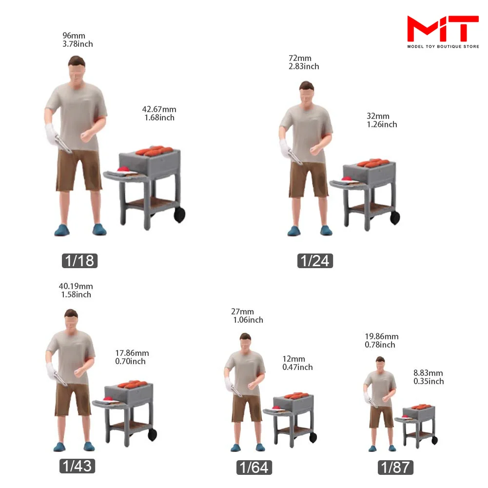 Painted Miniatures 1/87 1/64 1/43 1/24 1/18 Camping Tent Barbecue Man Figure Diorama Mini Doll Model Scene Props Decor Crafts