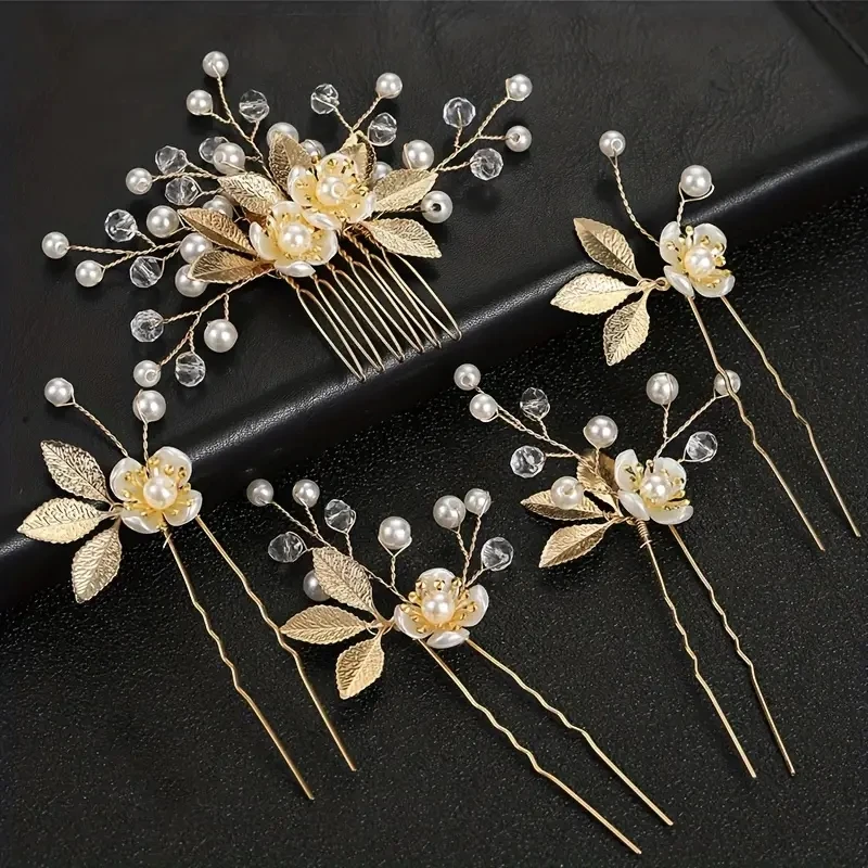 5 Pcs Crystal Luxury Hair Accessories Set Sweet Romantic Women\'s Bride Party Wedding Accessories Jewelry Hair Clip Hair Comb Set