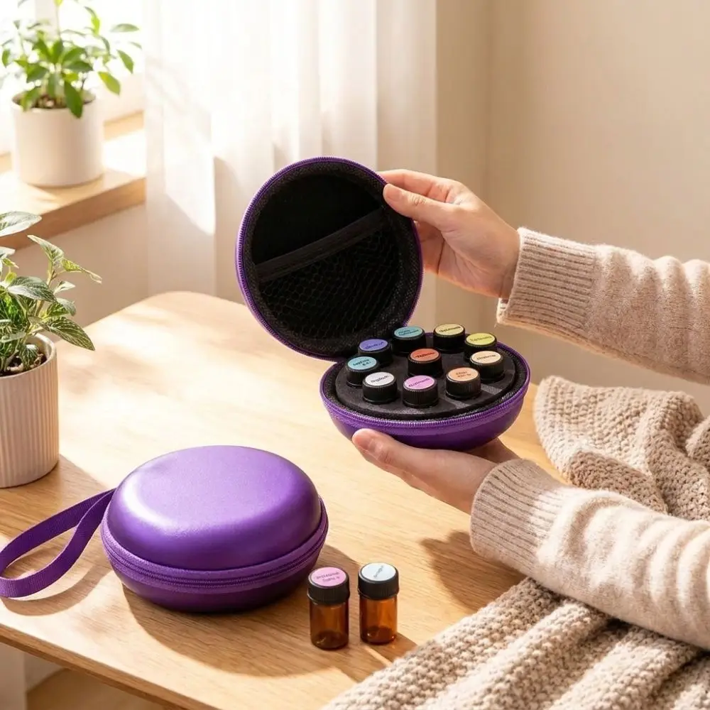 10 Bottles Capacity Essential Oil Storage Box 1-2ML Bottle Hard Shell Travel Essential Oil Case Dust-proof Shockproof
