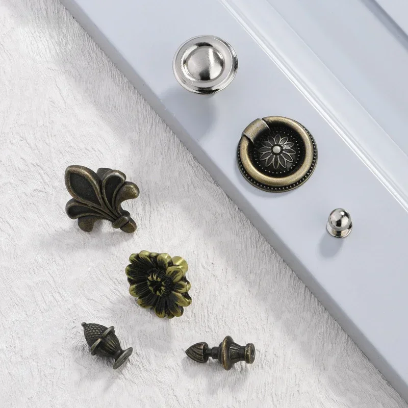 10pcs Vintage Alloy Handles Round Single Hole Handle Drawer Cabinet Door Spray White Furniture Knobs kitchen cabinet handles
