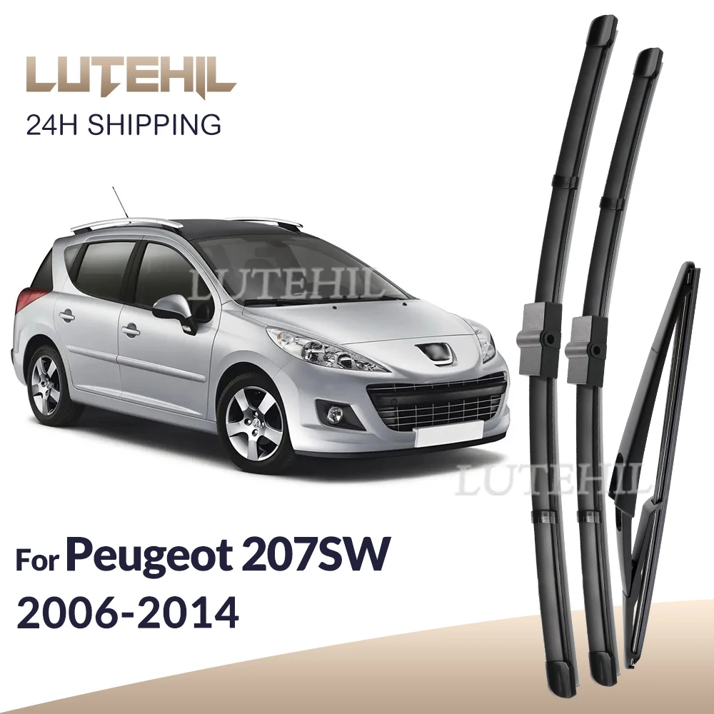 

LUTEHIL Wiper For Peugeot 207SW 2006-2014 Wiper Front & Rear Wiper Blades Windshield Windscreen Window Brushes 26"+17"+12"