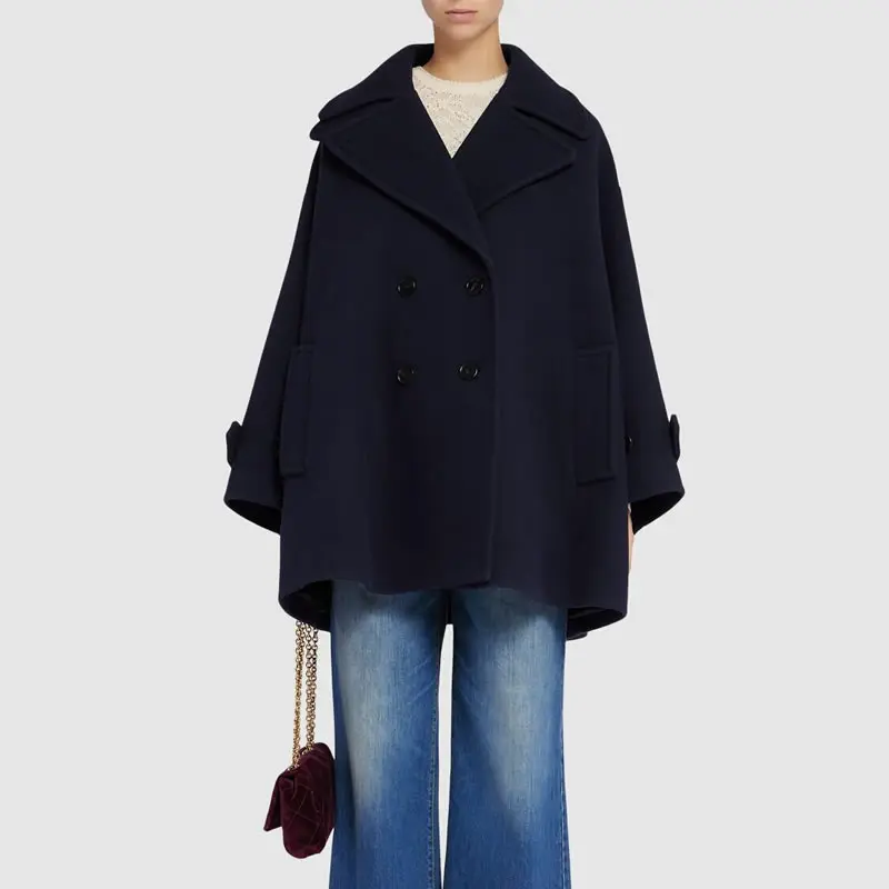 

Новое зимнее женское однотонное пальто, теплое шерстяное пальто с длинным рукавом и отложным воротником