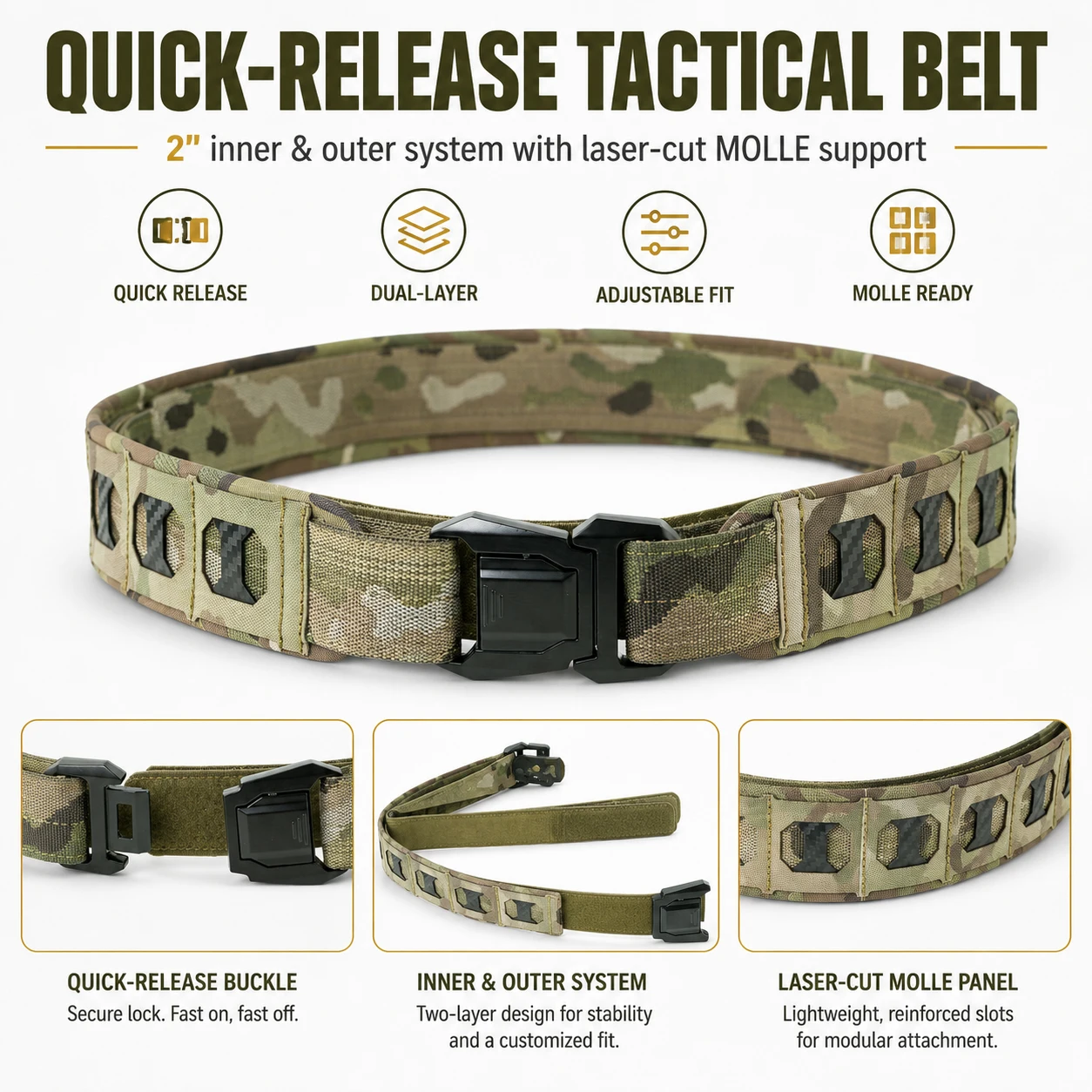 전술 벨트 2인치 레이저 컷 MOLLE 시스템 퀵 릴리 - Tactical Combat Belt Quick Release Buckle 리뷰 및 가격
