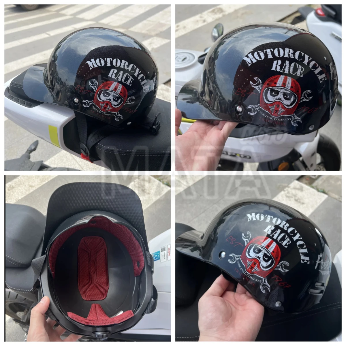 Motorcycle Helmet Retro German Classic Moto Helmet Casco Moto Half Helmet  Capacete De Moto with HD Visors - view 6