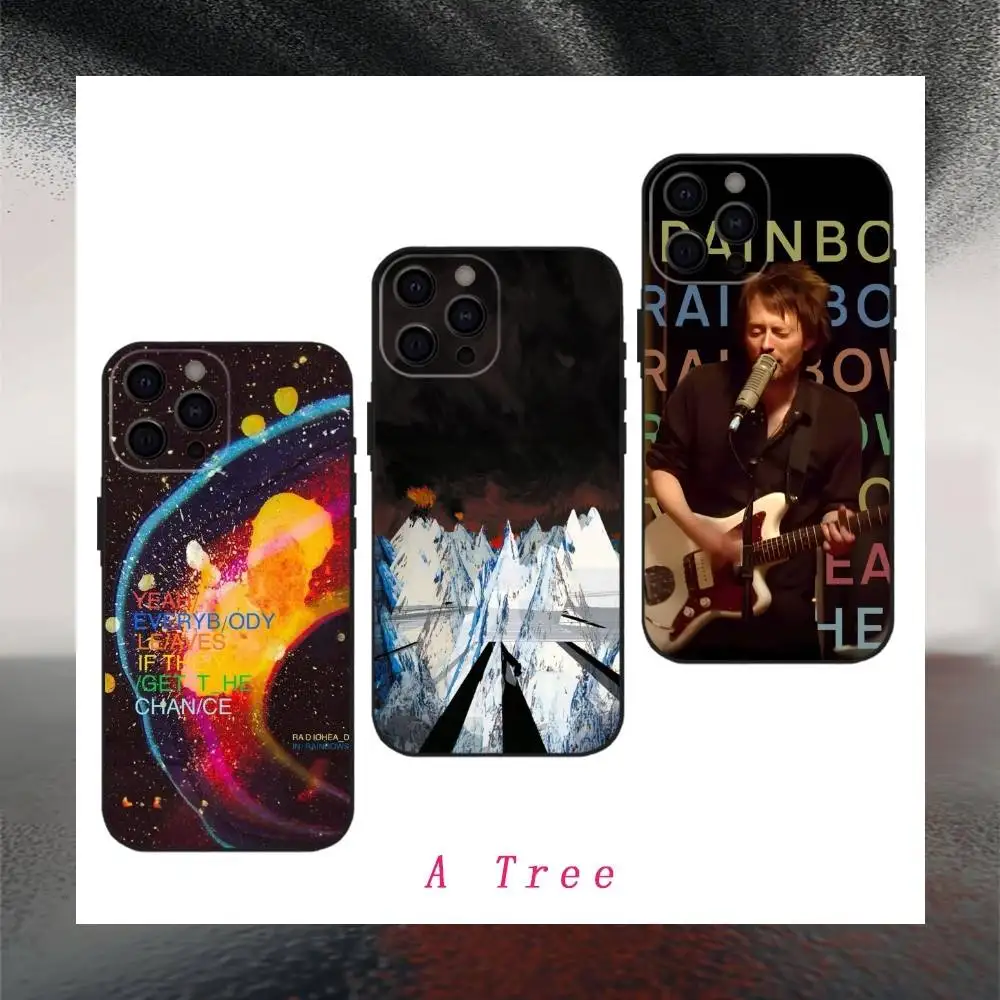 R-Radiohead الفرقة R-قوس قزح جراب هاتف آيفون 17 16 15 14 13 12 ماكس زائد سيليكون غطاء أسود