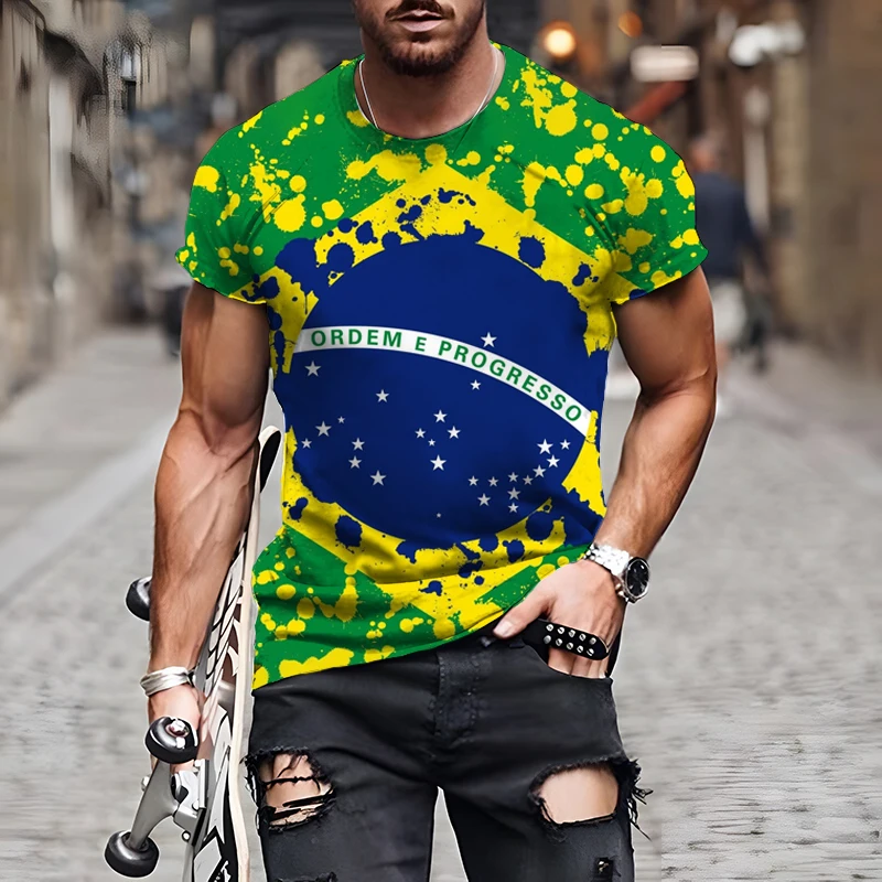 Summer Demo 3D Printed T-shirt  Brazil Men\'s Streetwear Round Neck Short Sleeve Loose Top Casual Super Large Comfortable Short T